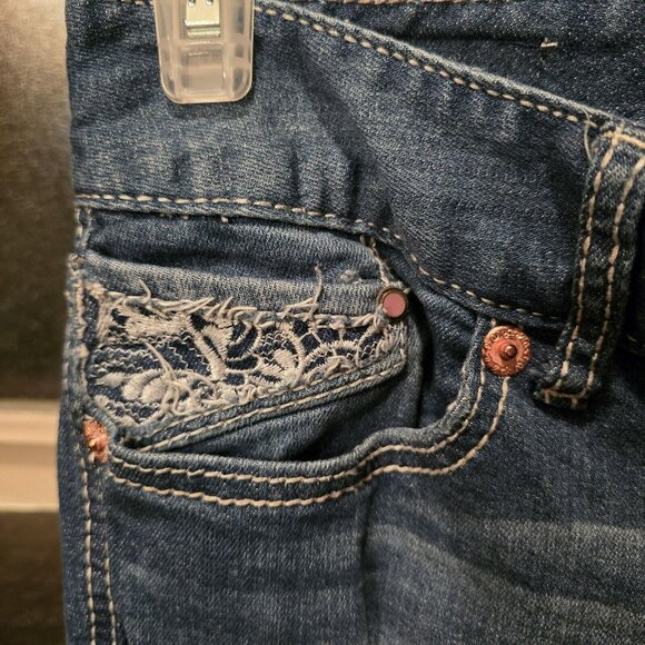 Ariya Womens Jeans 11/12 Blue Five Pocket Whiskers Bootcut Destressed Stone Wash - Picture 3 of 11